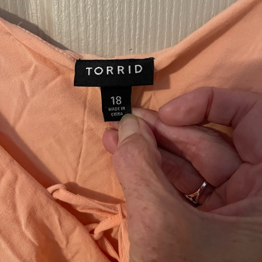 Torrid ruffle collar side zip high low dress in soft peach. - Picture 8 of 8